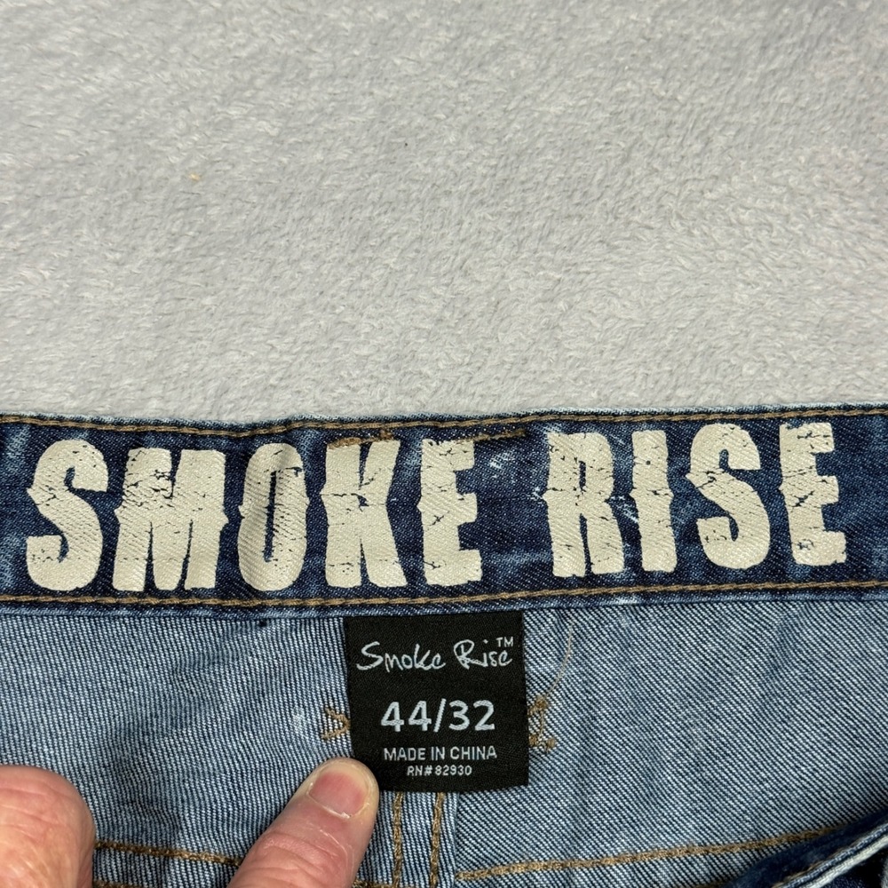 Smoke Rise Jeans Mens 44x32 Blue Acid Wash Distressed Straight Leg Denim Pants - Picture 2 of 10